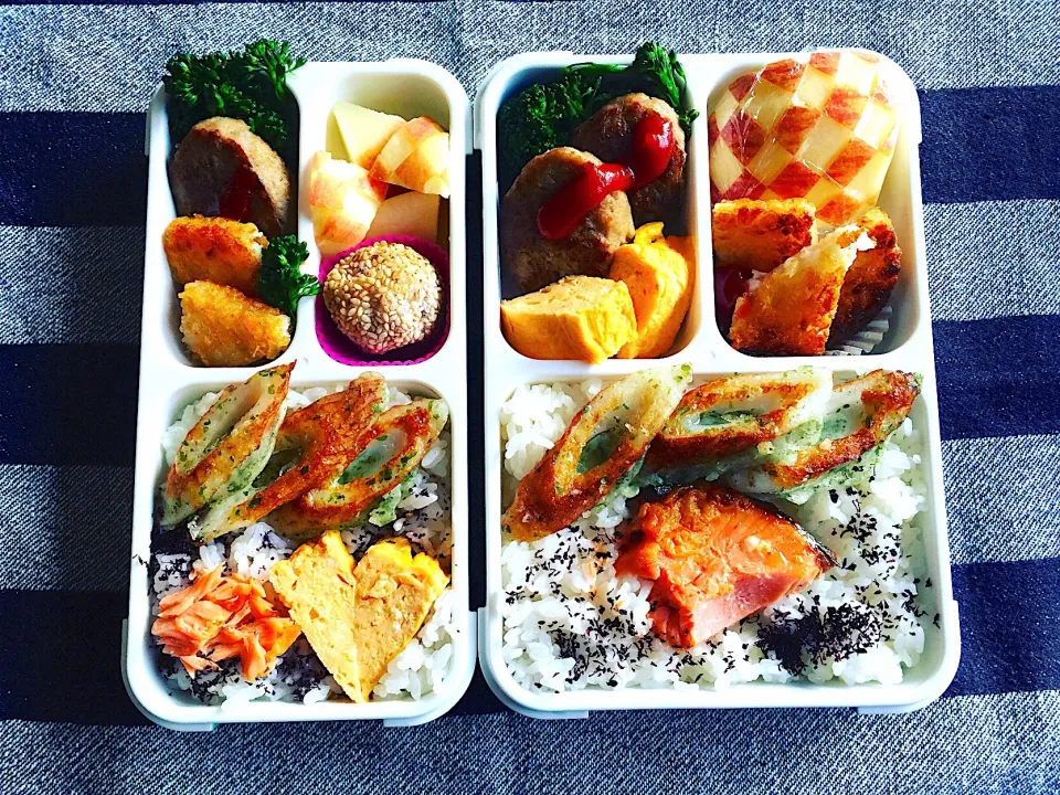 しゃけ弁当 #弁当記録  #兄妹弁当|アチコさん