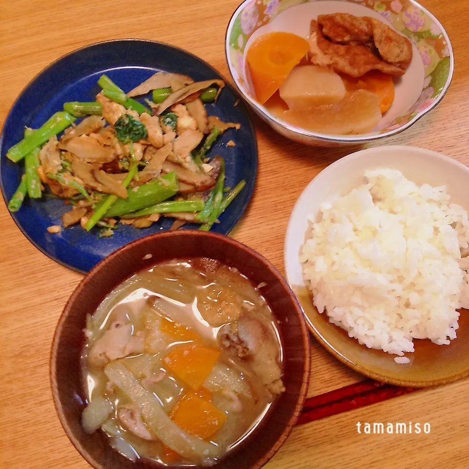 Snapdishの料理写真:空心菜の炒め物の夕飯|tamamisoさん