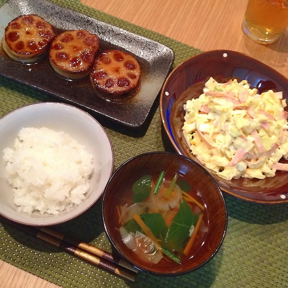 蓮根のはさみ焼き、白菜のコールスロー|Reichangさん