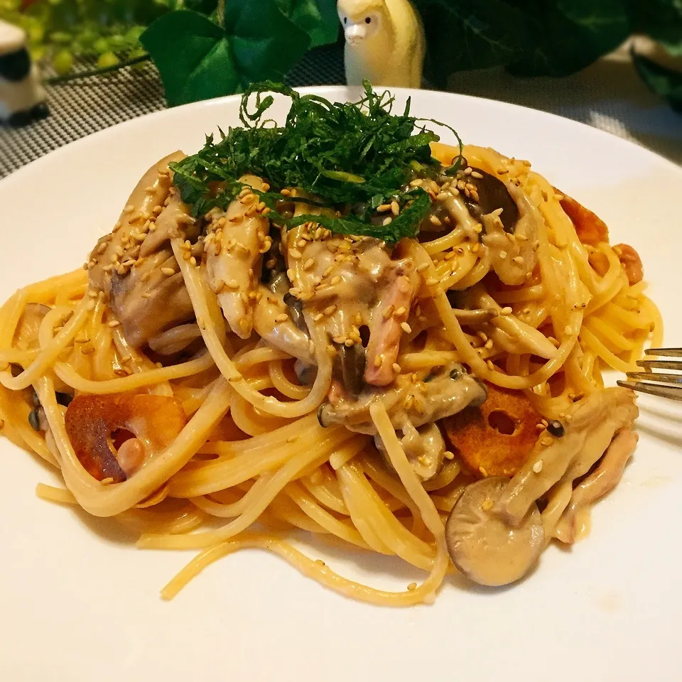 山葵がアクセント😁塩辛クリチパスタ🍝|Wabiさん