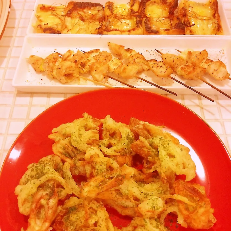 ちくわと玉ねぎの磯辺揚げと焼き鳥|marikoさん