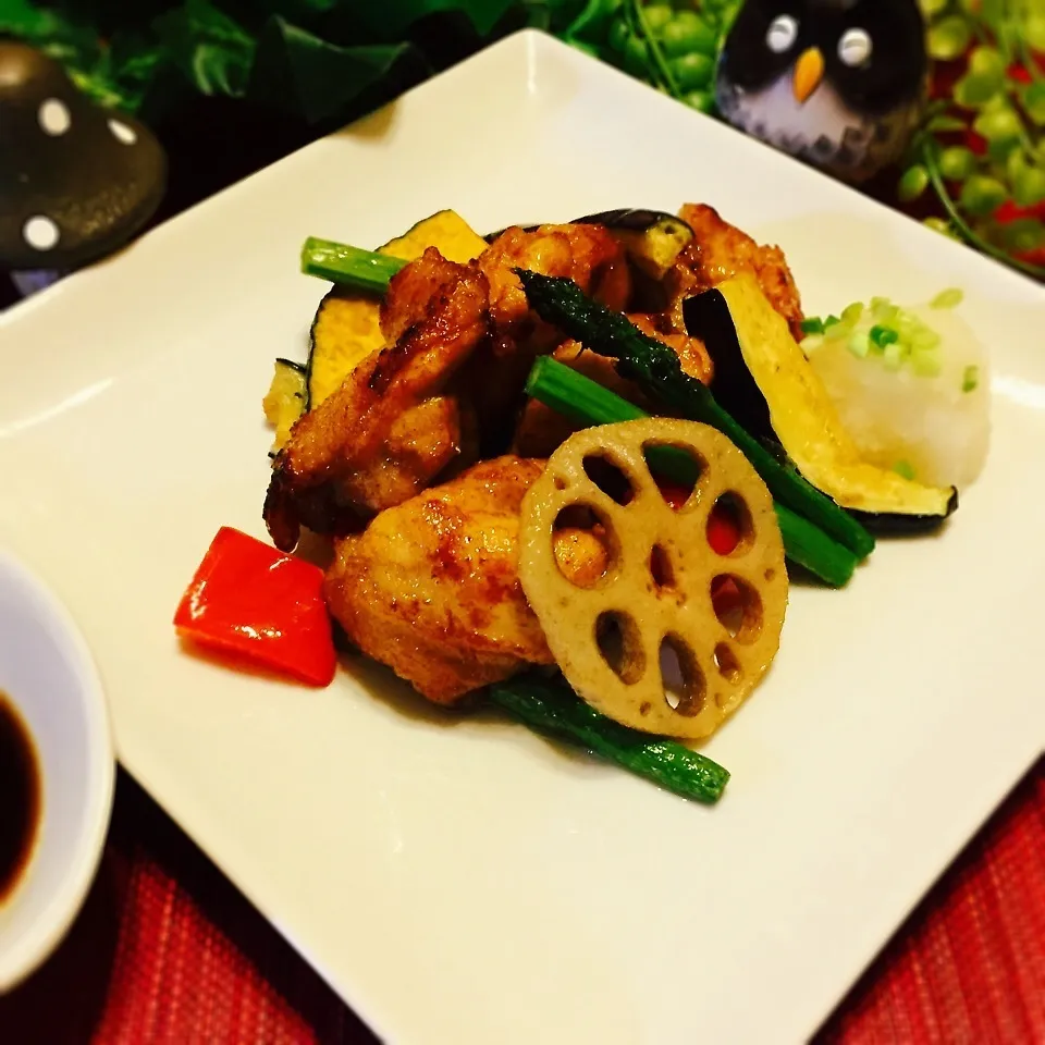 鳥カラと素揚げ野菜 おろしポン酢で|Wabiさん