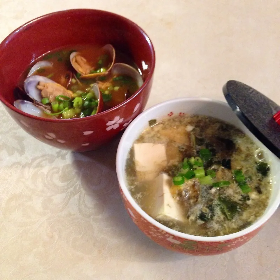 ♪ミルク酢で作るお吸物２種♪あさりのお味噌お豆腐海藻スープ♪|henryさん