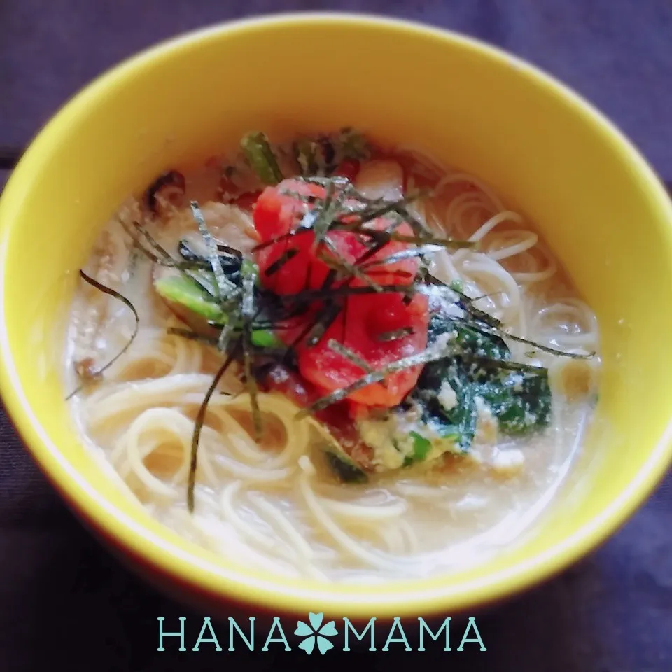 豆乳明太ゴマスープで♡あったか素麺|花ママさん