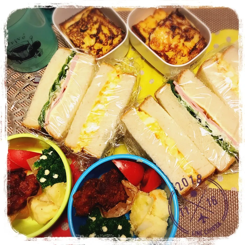 Snapdishの料理写真:11/16 ☺︎☺︎ 厚切りサンドイッチ弁当☆|jon2さん