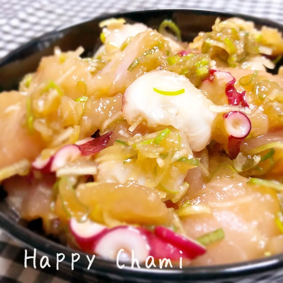 マグロとタコの漬け丼|chamiさん