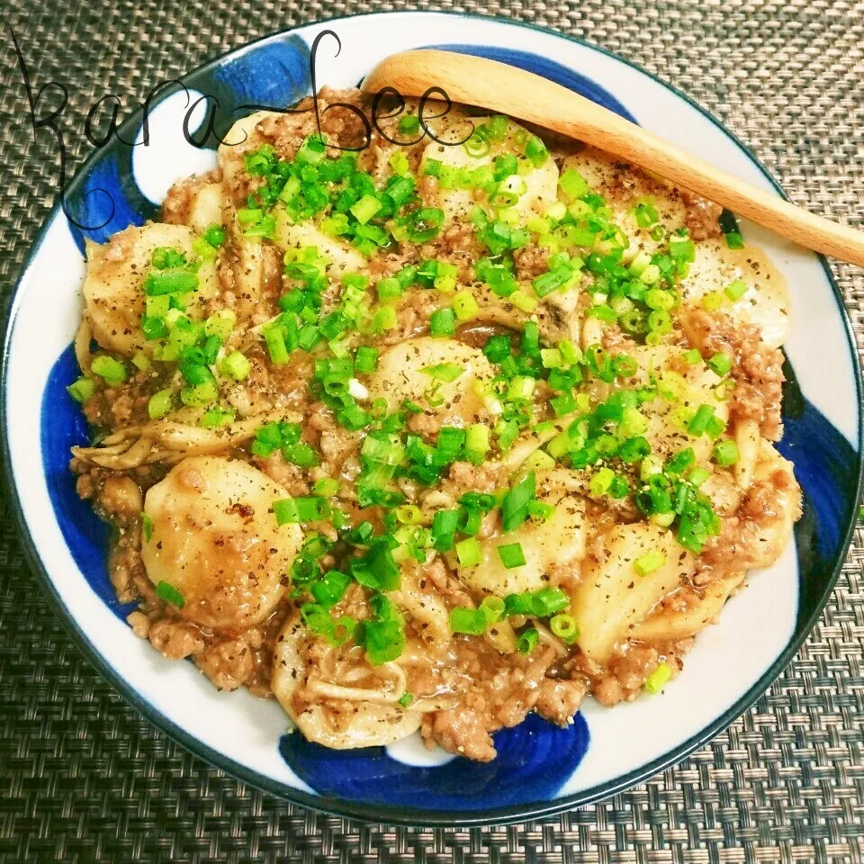 ビールもご飯も進む！長いもの舞茸そぼろあんかけ♡祝あずちゃん|からあげビールさん