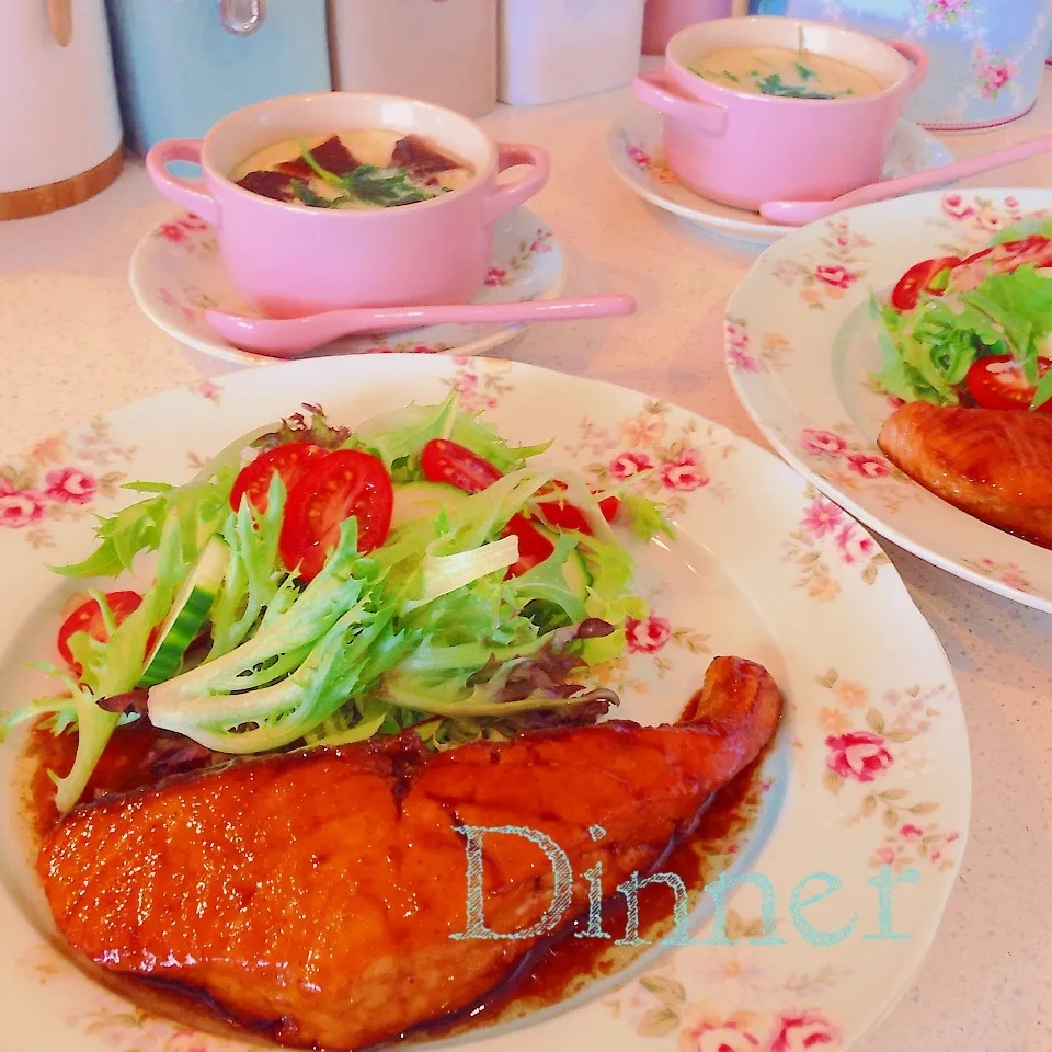 サーモンの照り焼き&茶碗蒸し|はーちゃんさん