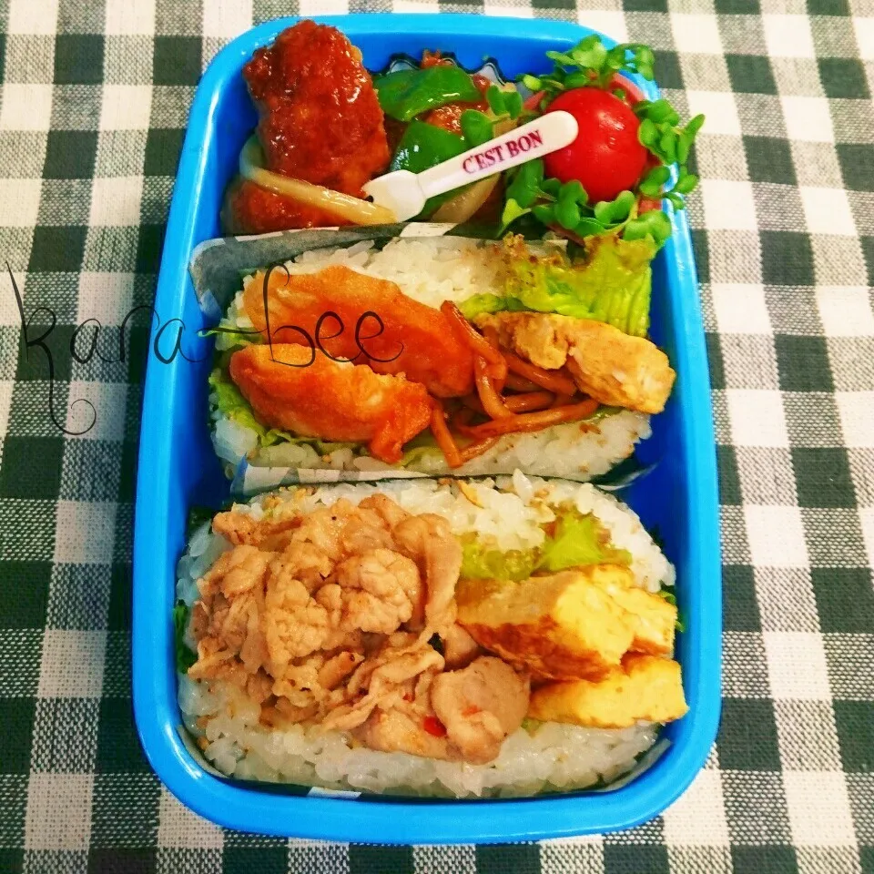 Snapdishの料理写真:盛りすぎおにぎらずdeムスコの校外学習弁当|からあげビールさん