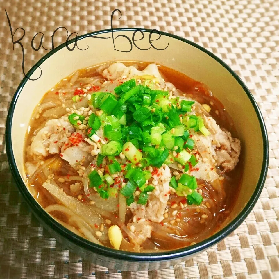 ほっこり温まろ♡辛味噌豚汁春雨スープ【祝チョコちゃん】|からあげビールさん