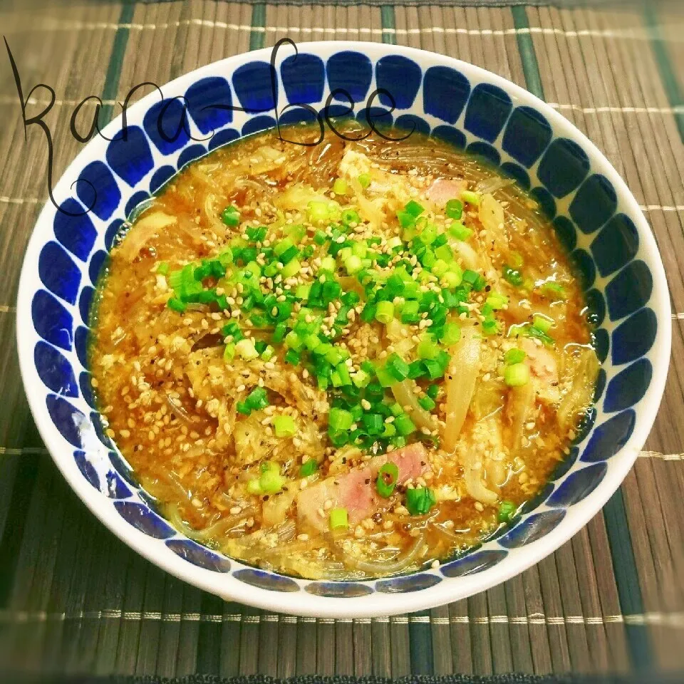 具沢山1杯満足♡キャベ玉春雨のカレーダシダスープ♡祝ムツさん|からあげビールさん