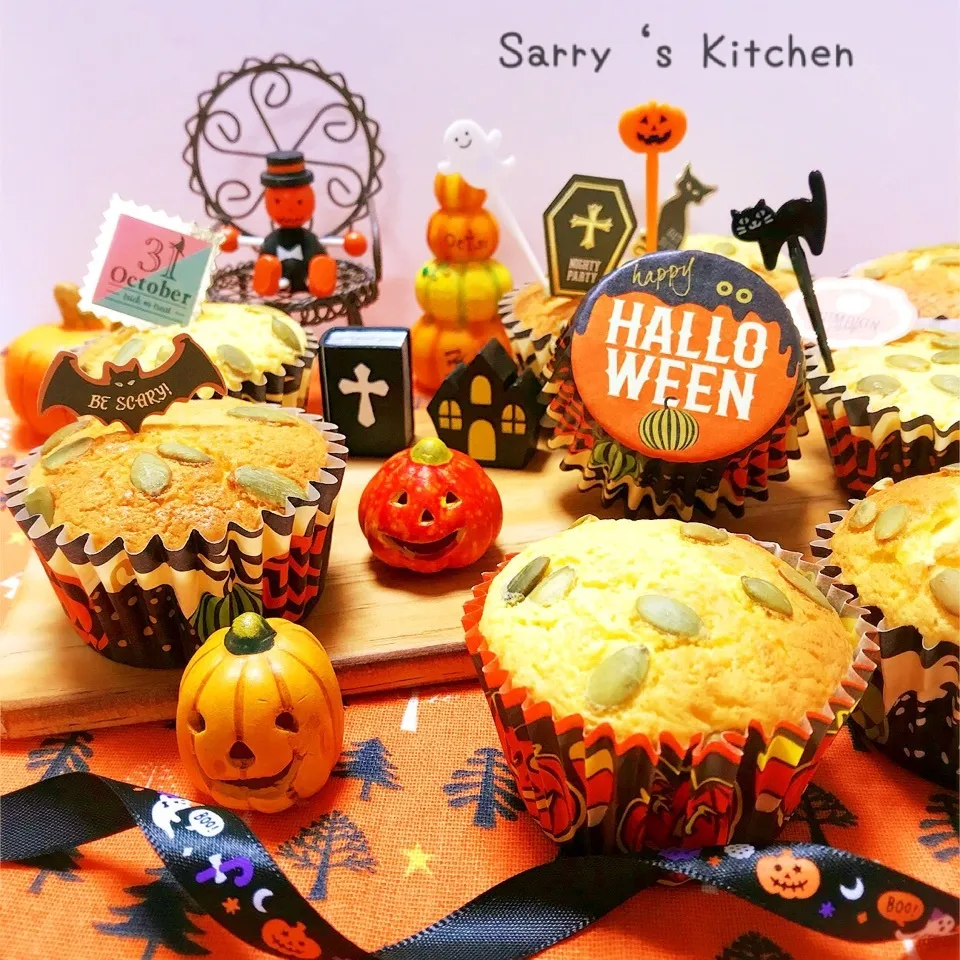 Snapdishの料理写真:Happy Halloween ♡かぼちゃのクリームマフィン|Sarryさん