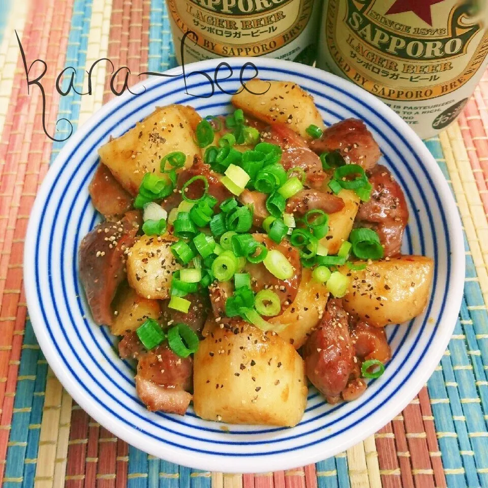 悶絶酒の供!砂肝と長いもの焼肉のたれ炒め♡祝けろはん|からあげビールさん