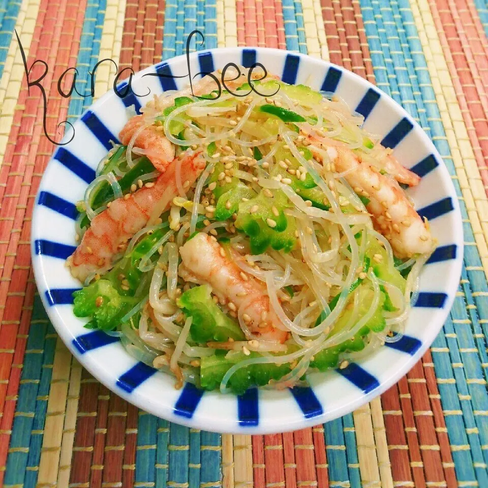 Snapdishの料理写真:夏がキター♡海老とゴーヤともやしの春雨サラダ♡祝あっこちゃん|からあげビールさん