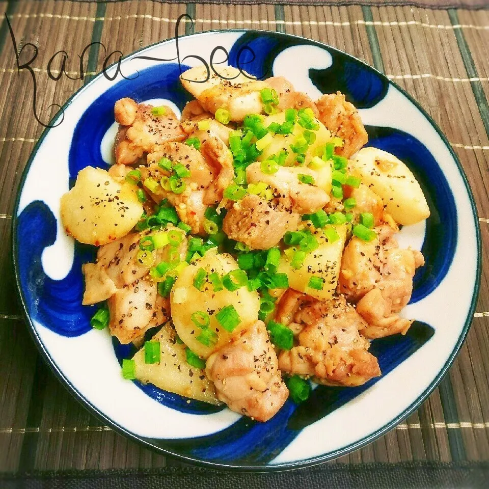 長いもと鶏肉のにんにく醤油ダシダ炒め♡とくさん祝700|からあげビールさん