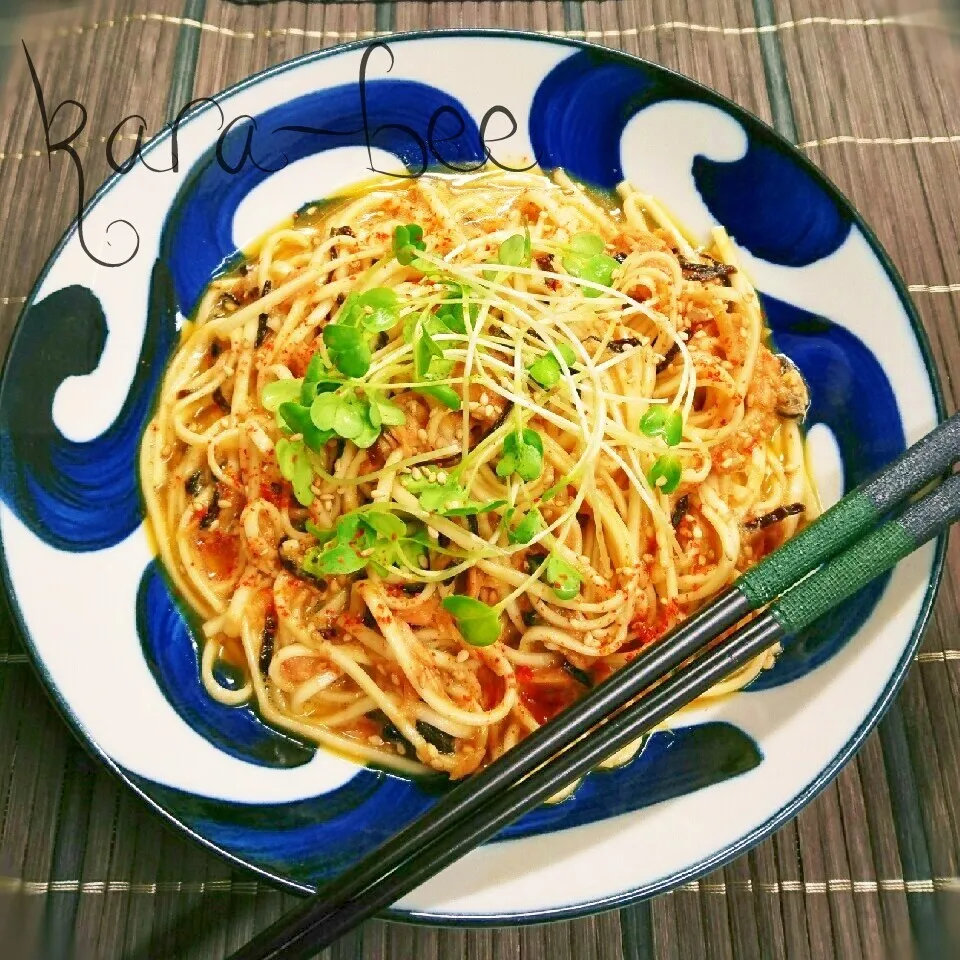 旨いっ！冷製TKU♡ツナ塩こんぶ卵かけうどん|からあげビールさん