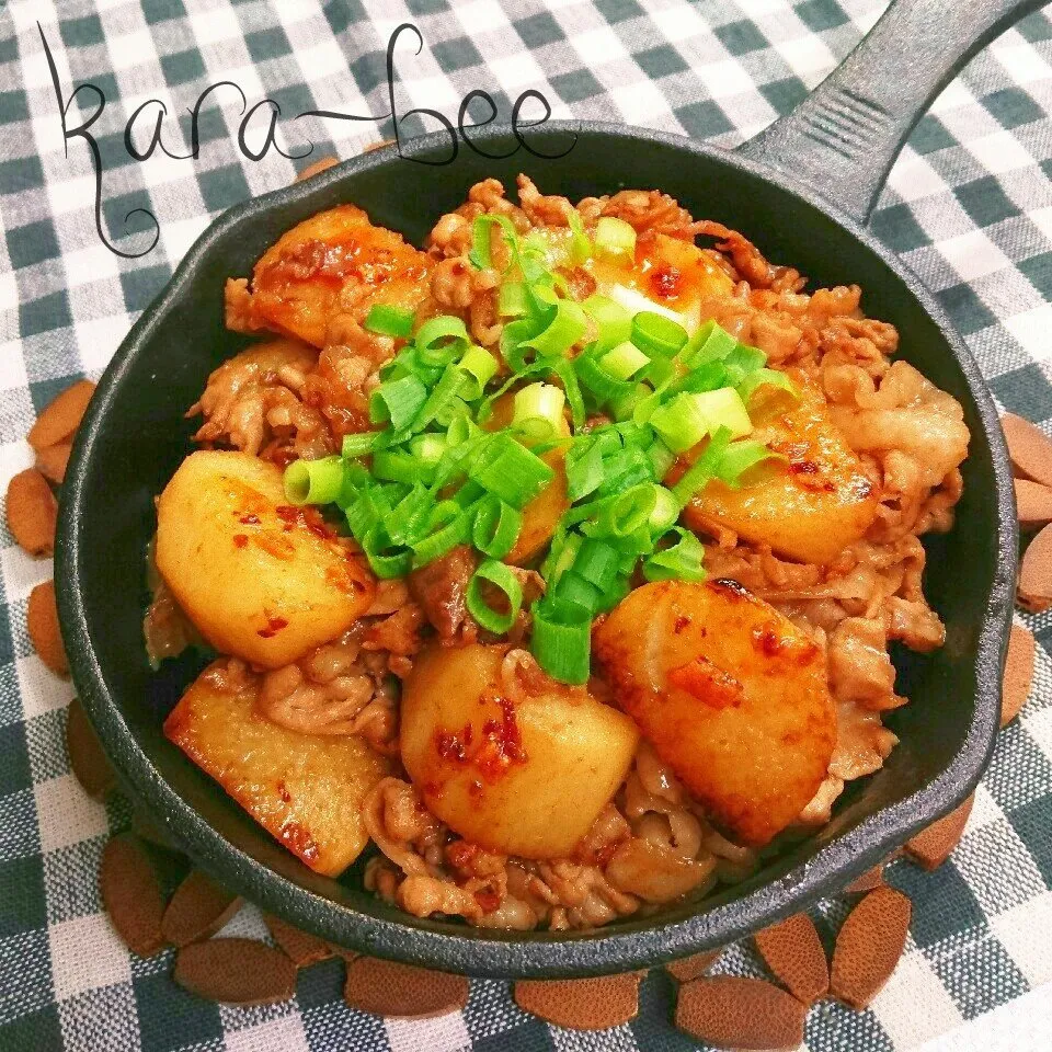 節約100円♡長いもと豚コマの香ばし醤油食べラー炒め|からあげビールさん