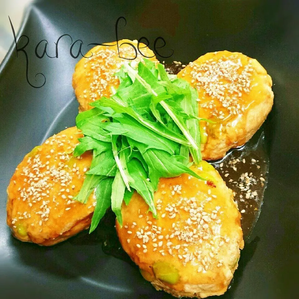 【節約90円】鶏むね豆腐痩せバーグ♡めんつゆ生姜あんかけ|からあげビールさん