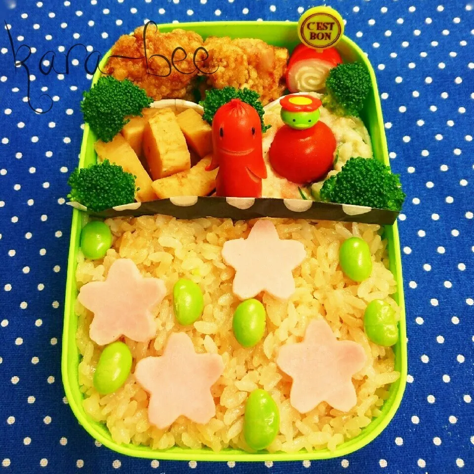 ラスト学童弁当☆さくらごはんで桜満開弁当|からあげビールさん