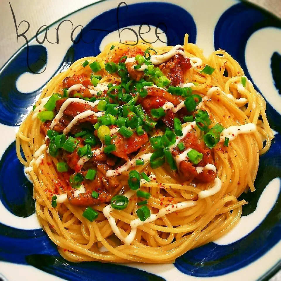 ズボラー集合！焼き鳥缶で簡単激ウマ☆照り焼きチキンマヨパスタ|からあげビールさん