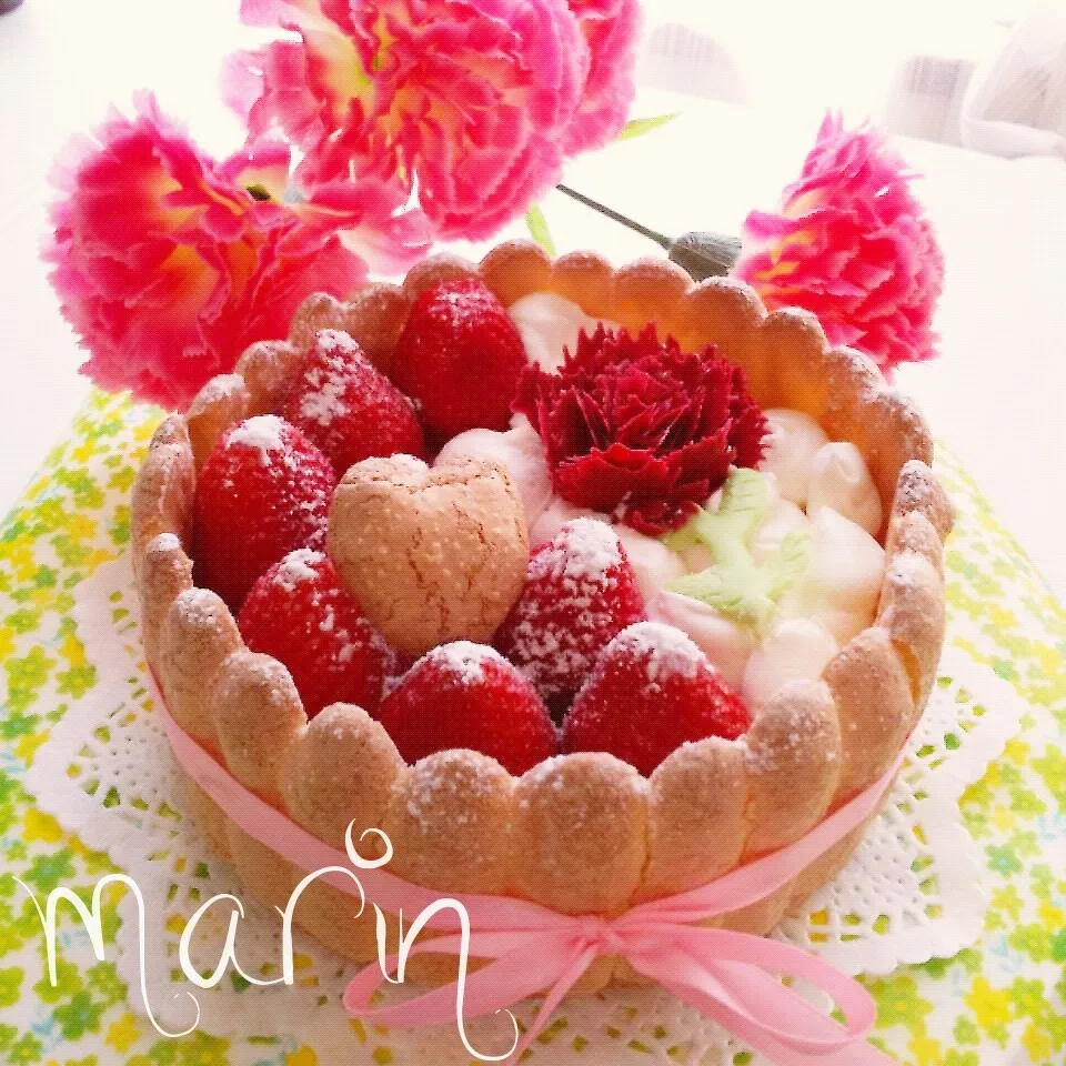 ♡カーネーションをデコって母の日のケーキ(*´I`*)♡ |マリンさん