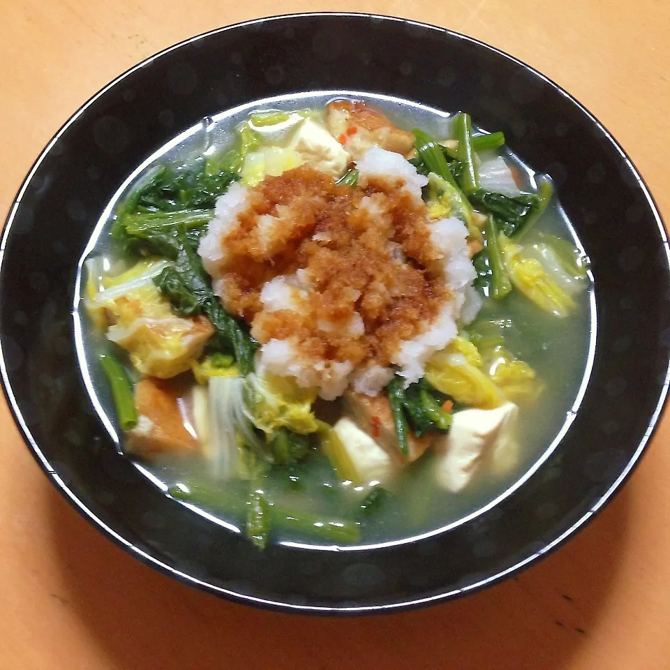 Snapdishの料理写真:さつま揚げと豆腐の野菜ミゾレ煮|takarinさん