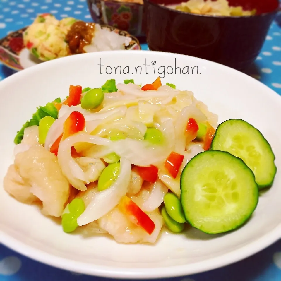 筍まつり。筍たちと鶏胸肉の塩マリネ。|tonaさん