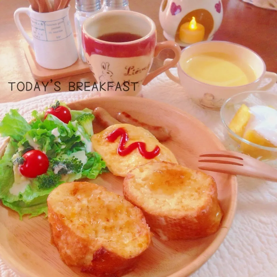 Snapdishの料理写真:今日の朝ごはん♡フレンチトーストのワンプレート|party martyさん