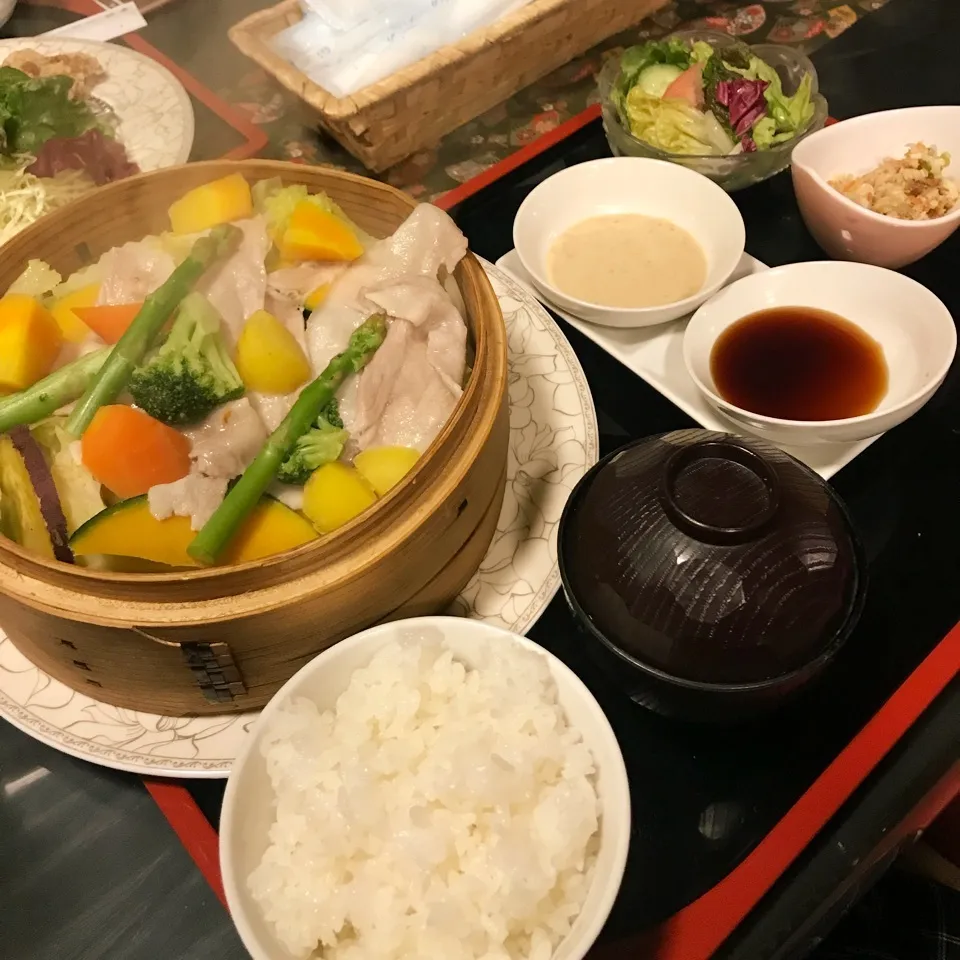 蒸し野菜と肉の定食|ネネのおやつ☆さん