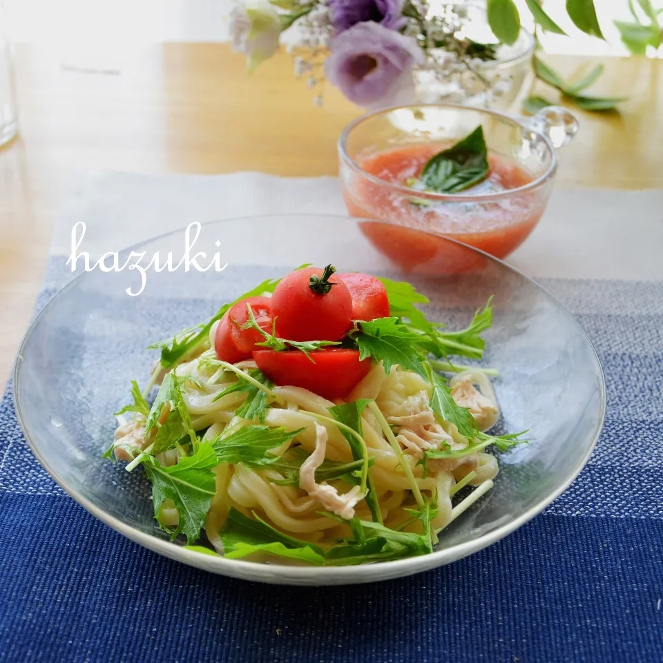 爽やかヘルシー♪ササミ&ガスパチョで夏の冷やしつけうどん|葉月さん