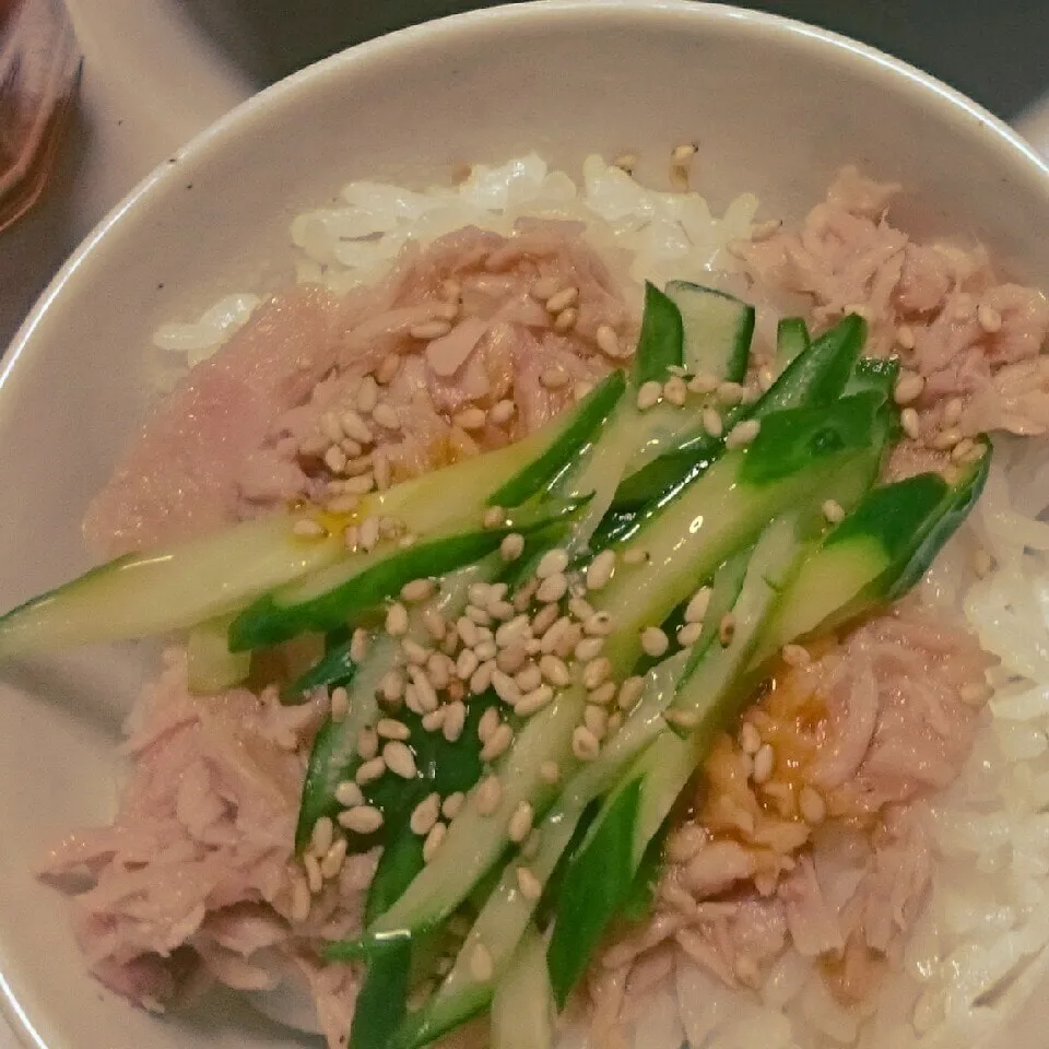 かおりんさんのツナときゅうりの卵丼。|みきさん