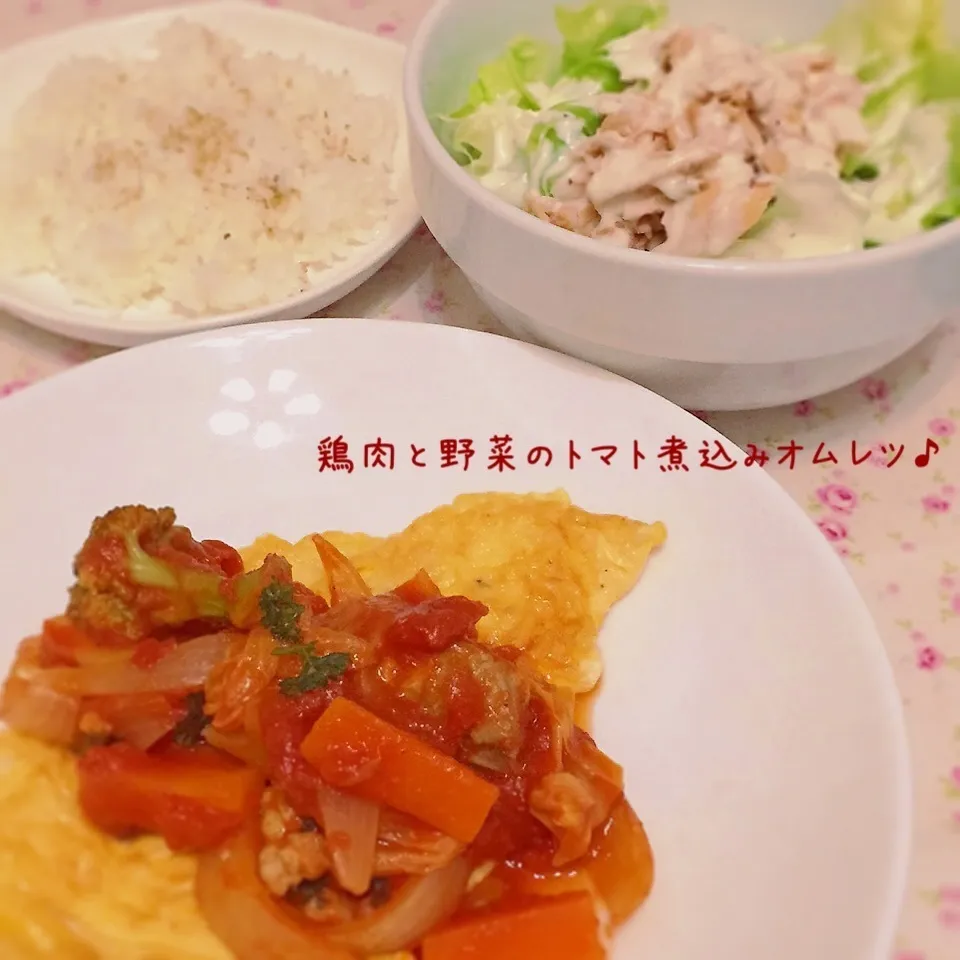 Snapdishの料理写真:鶏肉と野菜のトマト煮込みオムレツ|歌姫さん