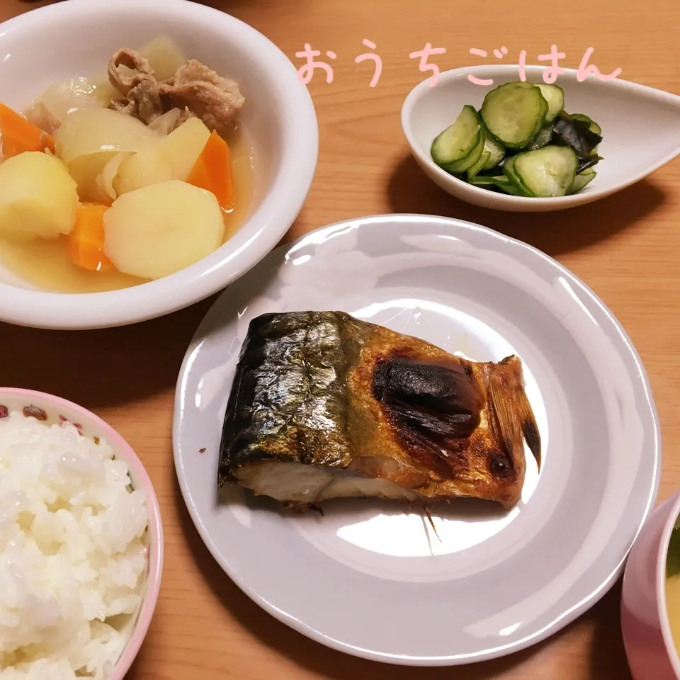 Snapdishの料理写真:塩サバ・肉じゃが定食|sapponさん