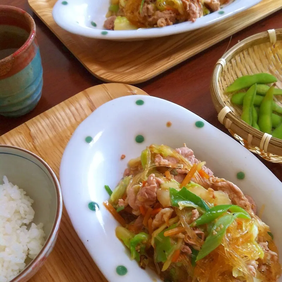 バランスよく☆豚肉＆野菜＆春雨炒めでランチ|トトさん