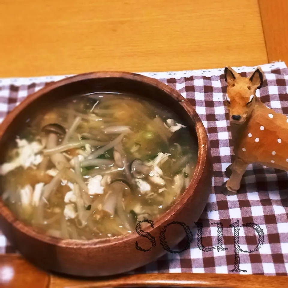 からあげビールさんのまねっこ♪ ササミとキノコの中華スープ|もぇ♪さん