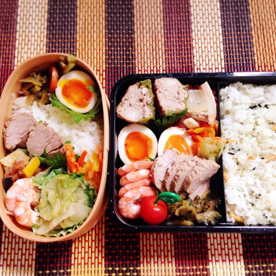 Snapdishの料理写真:今日のわっぱ弁当 父と自分用|うさかめさん