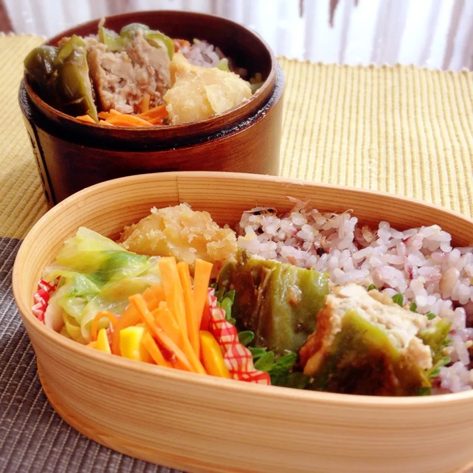 今日のお弁当♪ピーマンの肉詰め 母と自分用|うさかめさん