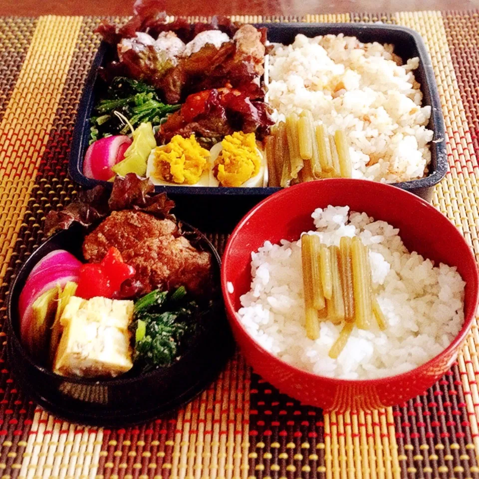 父と自分用 今日のお弁当♪ハンバーグ！|うさかめさん