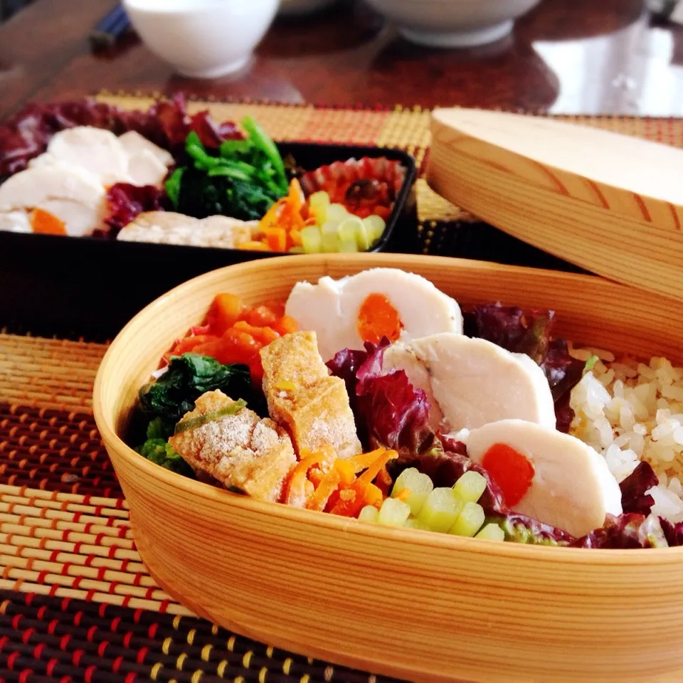 母と自分用♪今日のお弁当 ヘビロテ鳥ハム(^-^)|うさかめさん