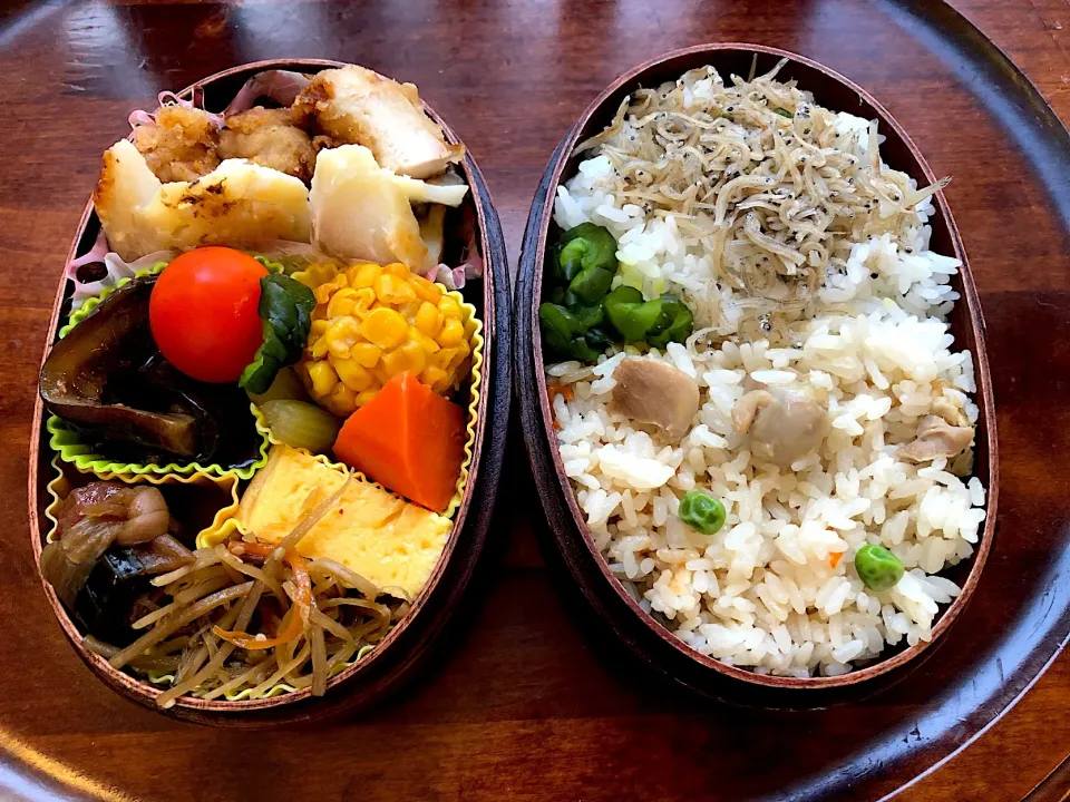 本日のお弁当🍱焼き魚🐟唐揚げ🌰とうきび🥖麻婆茄子🍆きんぴら🥖鮭昆布巻き🍳 #息子弁当  #わっぱ弁当  #焼き魚  #唐揚げ  #とうきび  #とうもろこし🌽  #きんぴらゴボウ  #鮭 #昆布巻き #ちりめん山椒  #京都 #伍八堂 #札幌  #中島公園|Yukie  Toriseさん