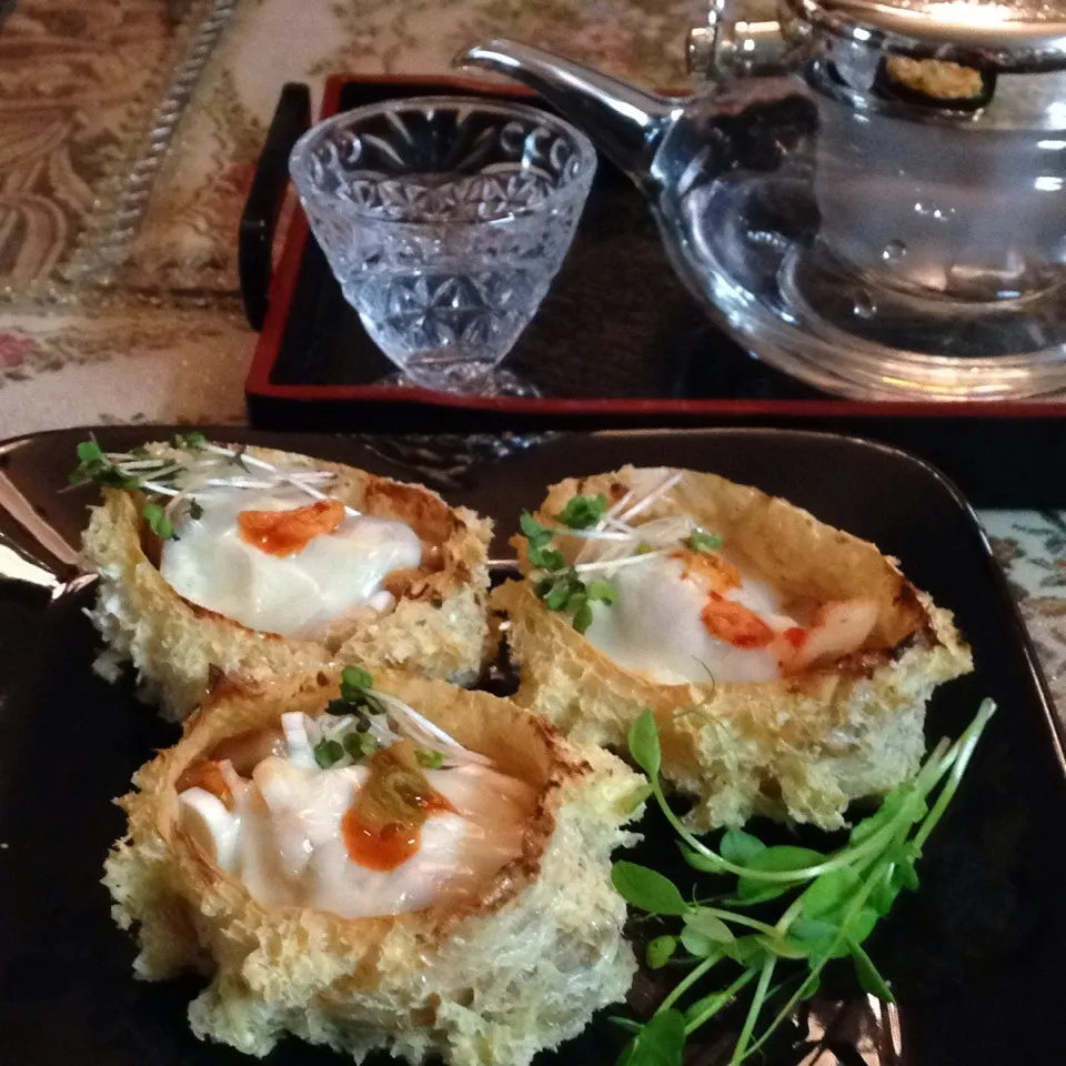 Snapdishの料理写真:♪キムチ納豆 in 油揚げ チーズ焼き♪|henryさん