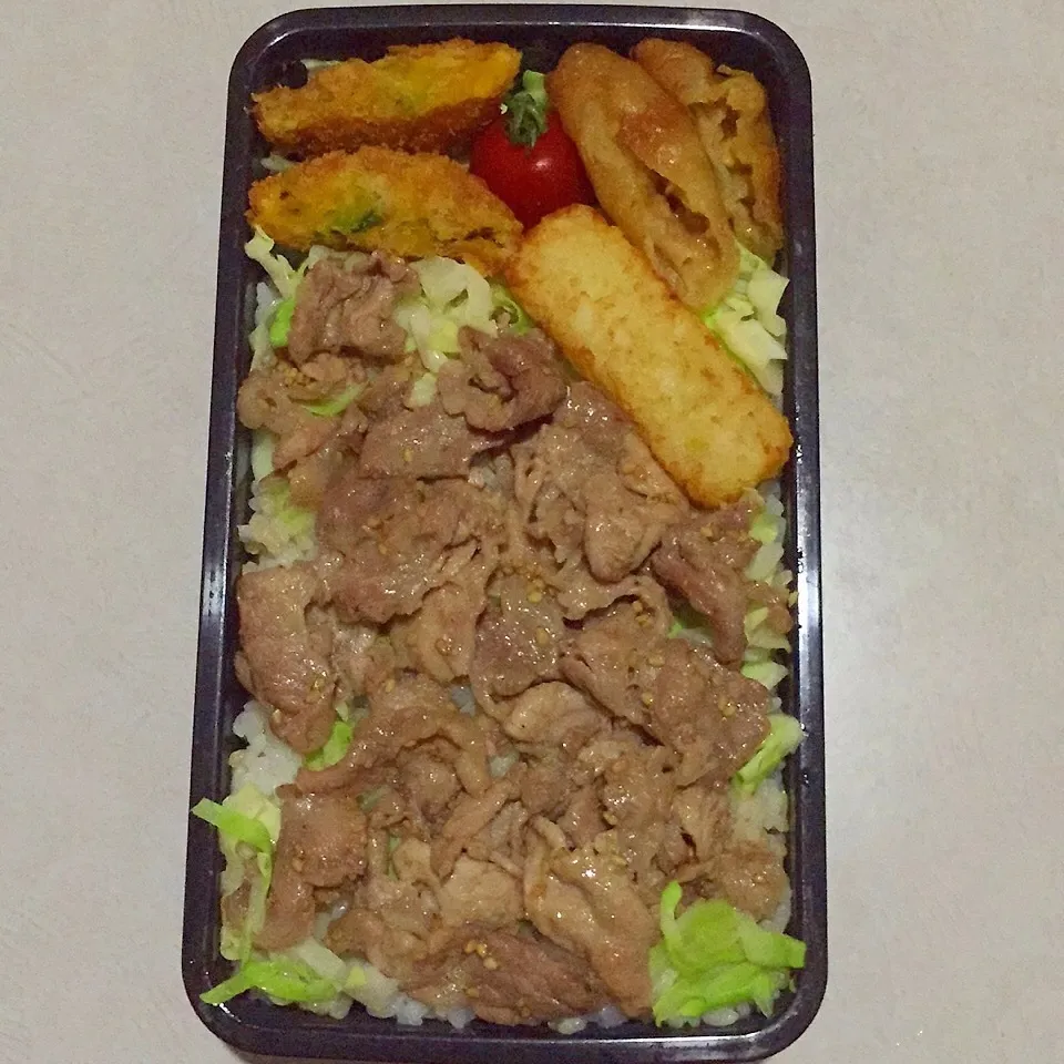 中1息子弁当(o^^o)豚丼牛角の塩焼きダレ|☆サトリン☆さん