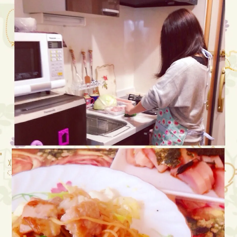 Snapdishの料理写真:一人暮らし女子大生デビュー焼きそばランチ|henryさん