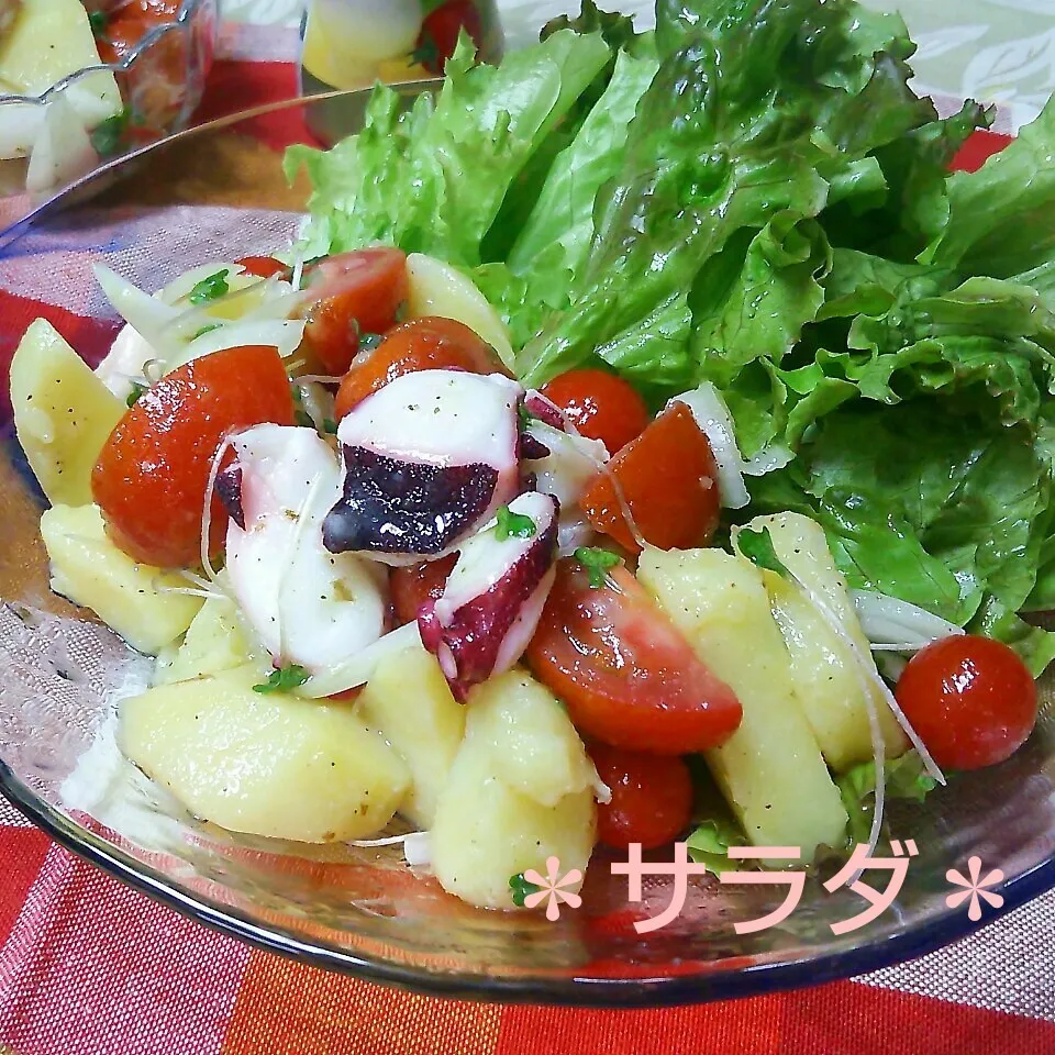 タコとポテトのバジルサラダ☆|ちびたまさん