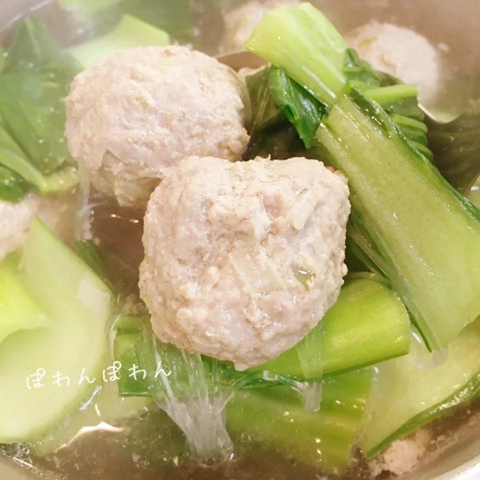 カラダ改善♡チンゲン菜と春雨の肉だんごスープ♡|ぽわんぽわんさん