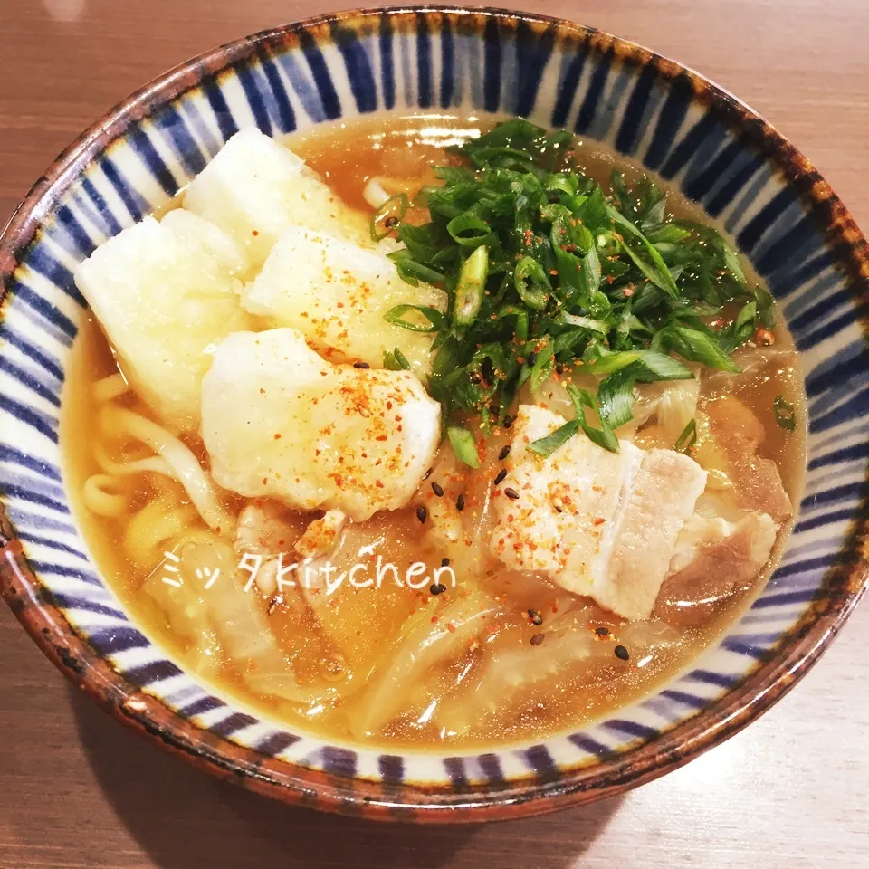 豚バラ白菜あんかけうどん。揚げ餅入り|ミッタさん