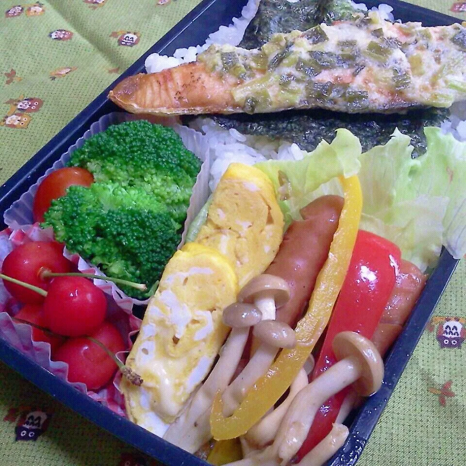 Snapdishの料理写真:鮭のネギマヨ焼き弁当♪|ちびたまさん