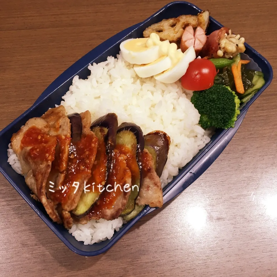 Snapdishの料理写真:パパ弁。なすと豚肉のピリ辛味噌どーん！|ミッタさん