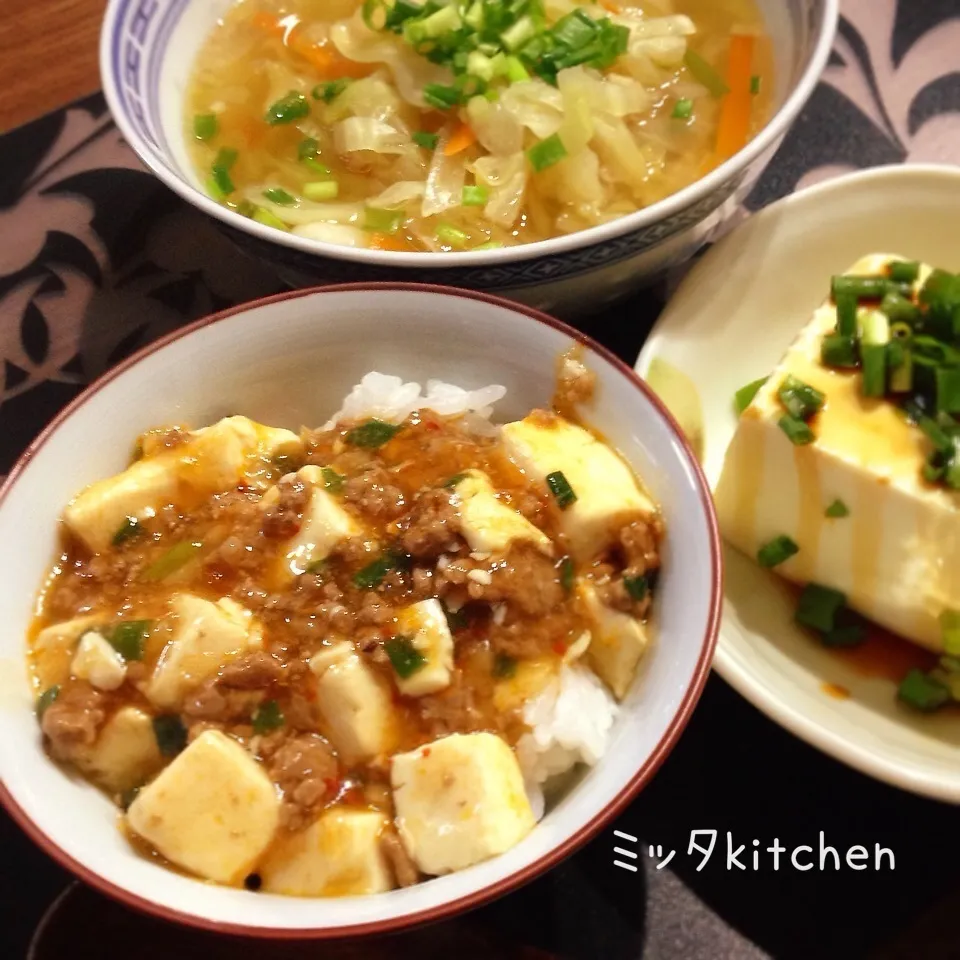 麻婆ごはん♡餃子野菜スープ|ミッタさん