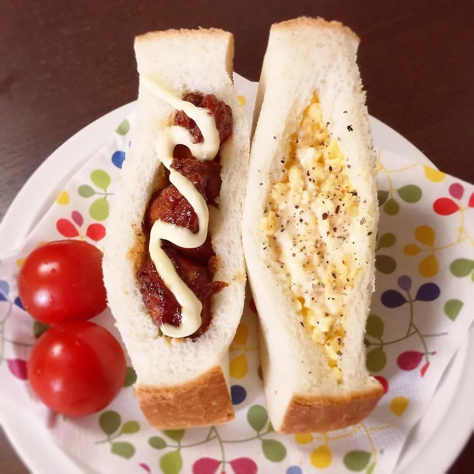 唐揚げリメイクでチキン竜田サンド♪|おいもさん